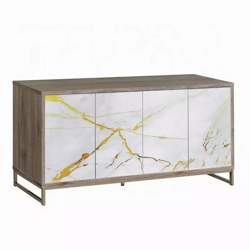 Mobile credenza consolle Royal Hampton, effetto marmo bianco, 4 ante, marrone, 165 cm
