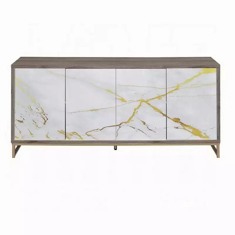 Mobile credenza consolle Royal Hampton, effetto marmo bianco, 4 ante, marrone, 165 cm