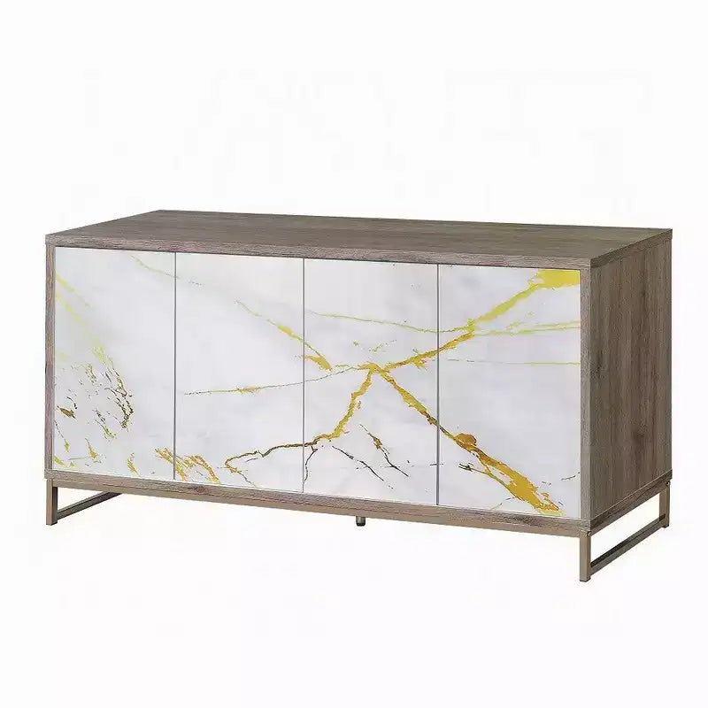 Mobile credenza consolle Royal Hampton, effetto marmo bianco, 4 ante, marrone, 165 cm