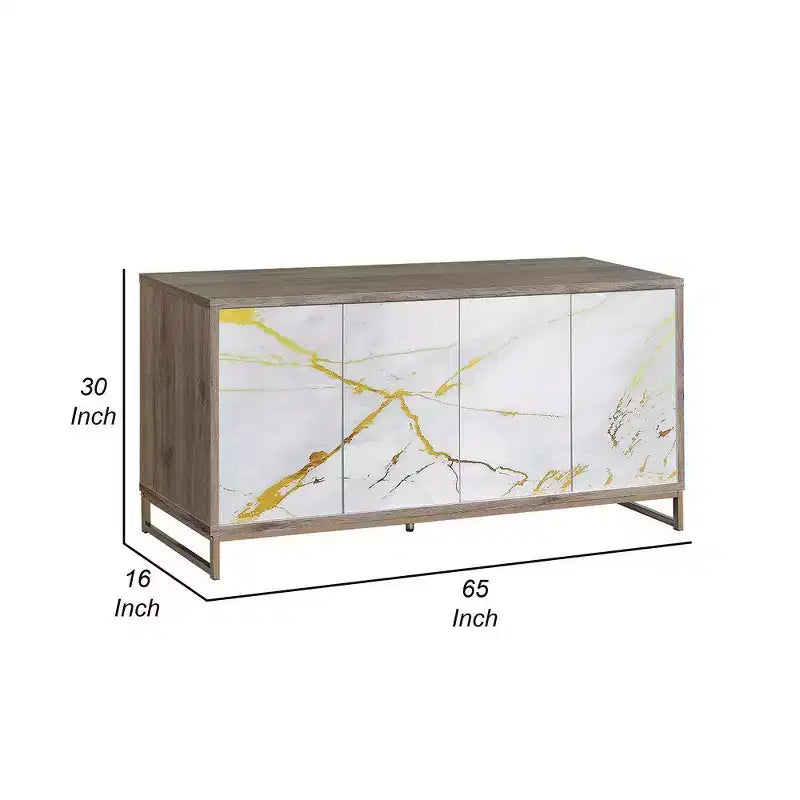 Mobile credenza consolle Royal Hampton, effetto marmo bianco, 4 ante, marrone, 165 cm
