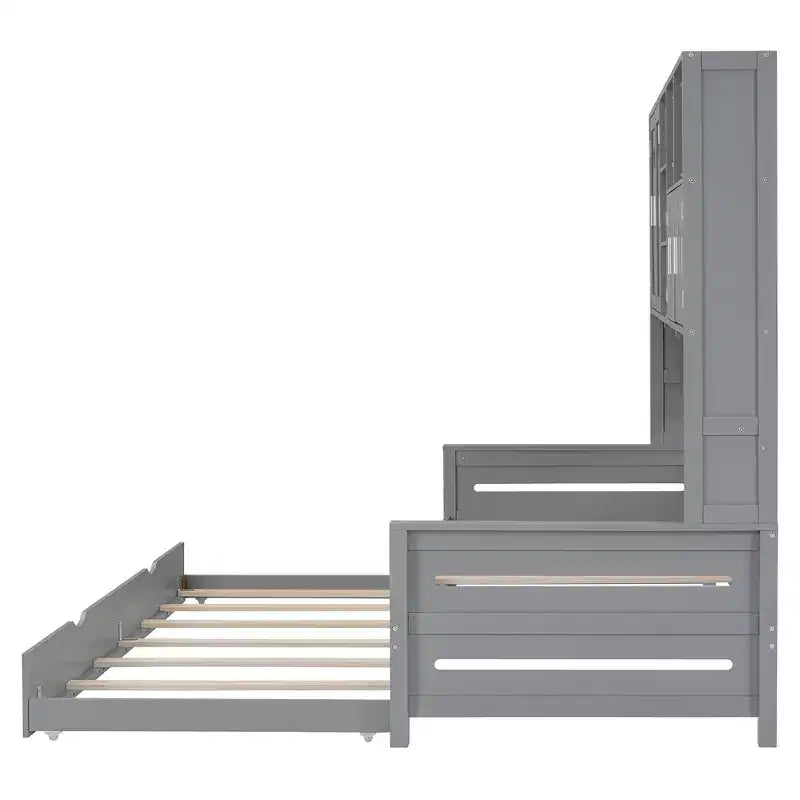 Divano letto matrimoniale/piazza e mezza con libreria contenitore, divano letto in legno con letto estraibile, divano letto in legno con contenitori a ripiani
