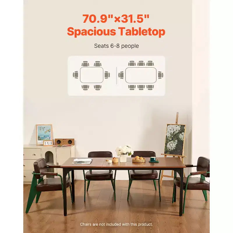 VEVOR Tavolo da Pranzo Rettangolare, Tavoli Grandi in Legno da 71 pollici per 6-8 Persone, Mobili da Pranzo Stile Rustico, con Gambe in Ferro, (Solo Tavolo) Marrone