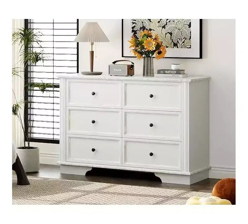 VINGLI White Dresser 6 Drawer, Wood Dresser for Bedroom, Chest of Drawers