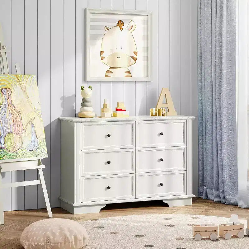 VINGLI Cassettiera Bianca a 6 Cassetti, Comò in Legno per Camera da Letto, Cassettiera