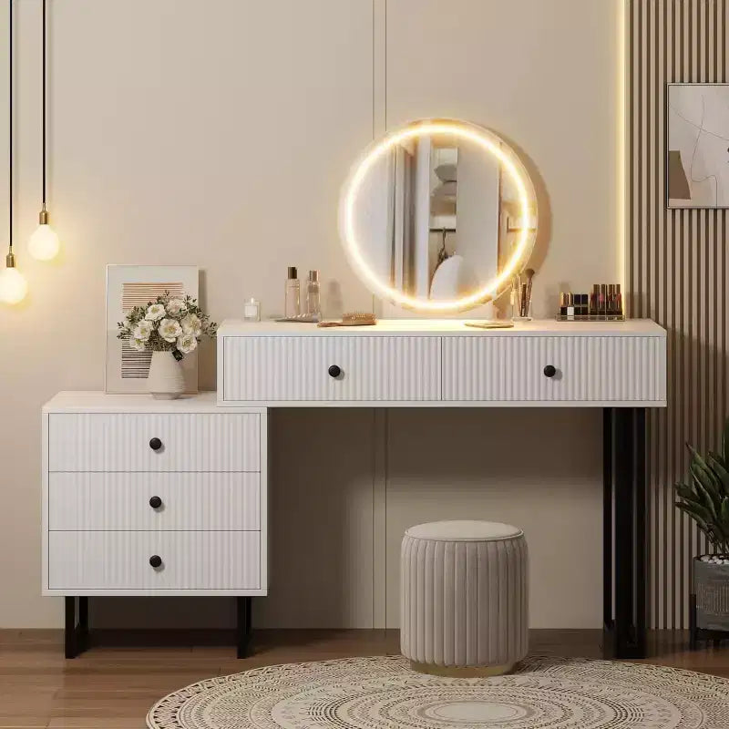 Toeletta con Specchio e Luci, Mobile Trucco 49,2H con 3 Luci Colorate e Luminosità Regolabile