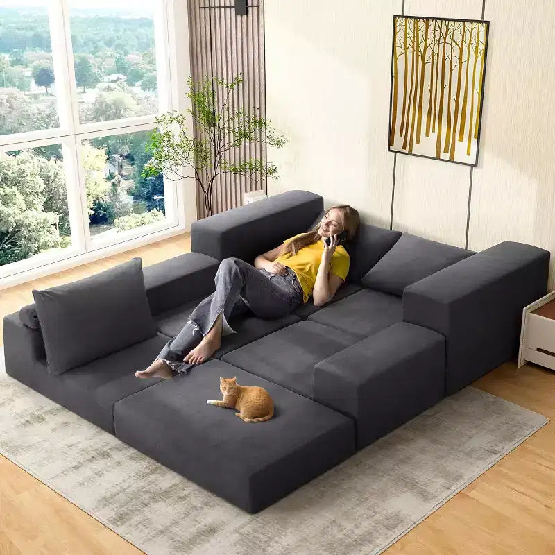 Homdox 110 Divano Letto Cloud a 3 Posti con Seduta Profonda e Base Antiscivolo, Chaise Longue a L per Soggiorno, Nessun Montaggio Richiesto,