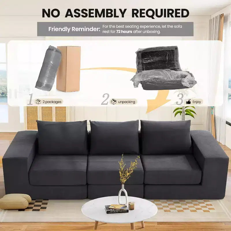 Homdox 110 Divano Letto Cloud a 3 Posti con Seduta Profonda e Base Antiscivolo, Chaise Longue a L per Soggiorno, Nessun Montaggio Richiesto,