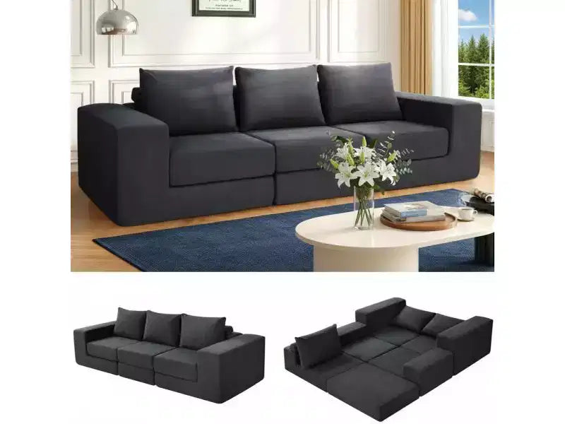 Homdox 110 Divano Letto Cloud a 3 Posti con Seduta Profonda e Base Antiscivolo, Chaise Longue a L per Soggiorno, Nessun Montaggio Richiesto,