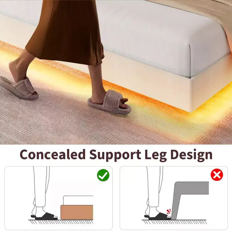 Struttura letto king size con luci e stazione di ricarica, letto a piattaforma imbottito, testiera con vani portaoggetti, design capitonné, non è richiesto il materasso a molle.