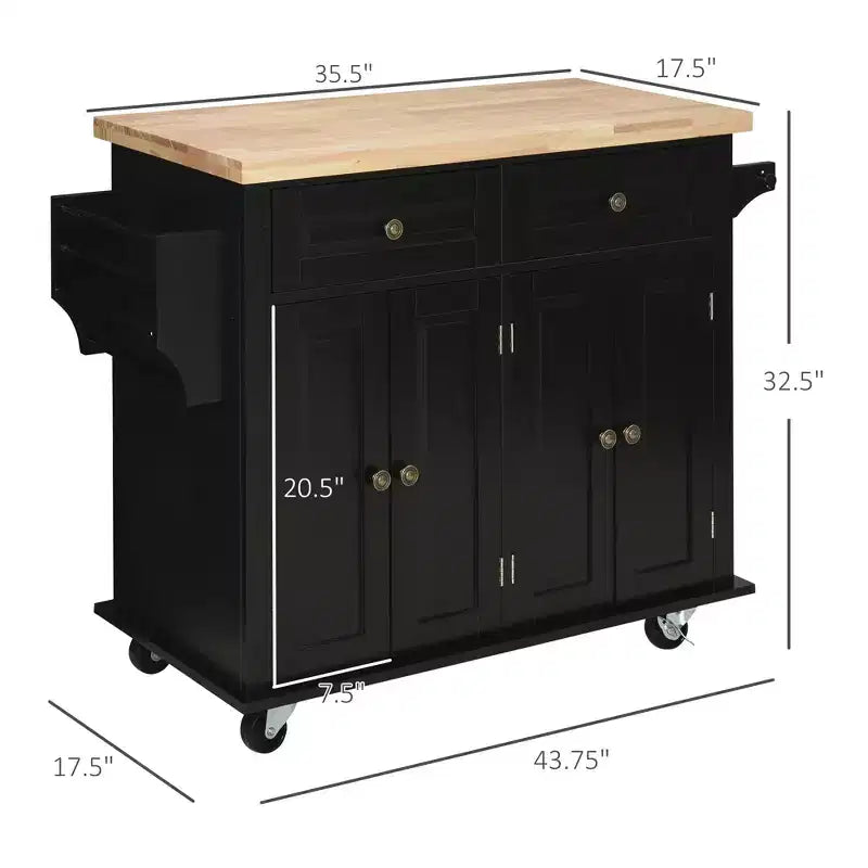 Isola per Cucina Okak Farmhouse con Piano in Legno di Caucciù, Carrello da Cucina con Porta Spezie, Porta Asciugamani e Cassetti, Organizer da Appoggio per Cucina