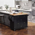 Isola per Cucina Okak Farmhouse con Piano in Legno di Caucciù, Carrello da Cucina con Porta Spezie, Porta Asciugamani e Cassetti, Organizer da Appoggio per Cucina