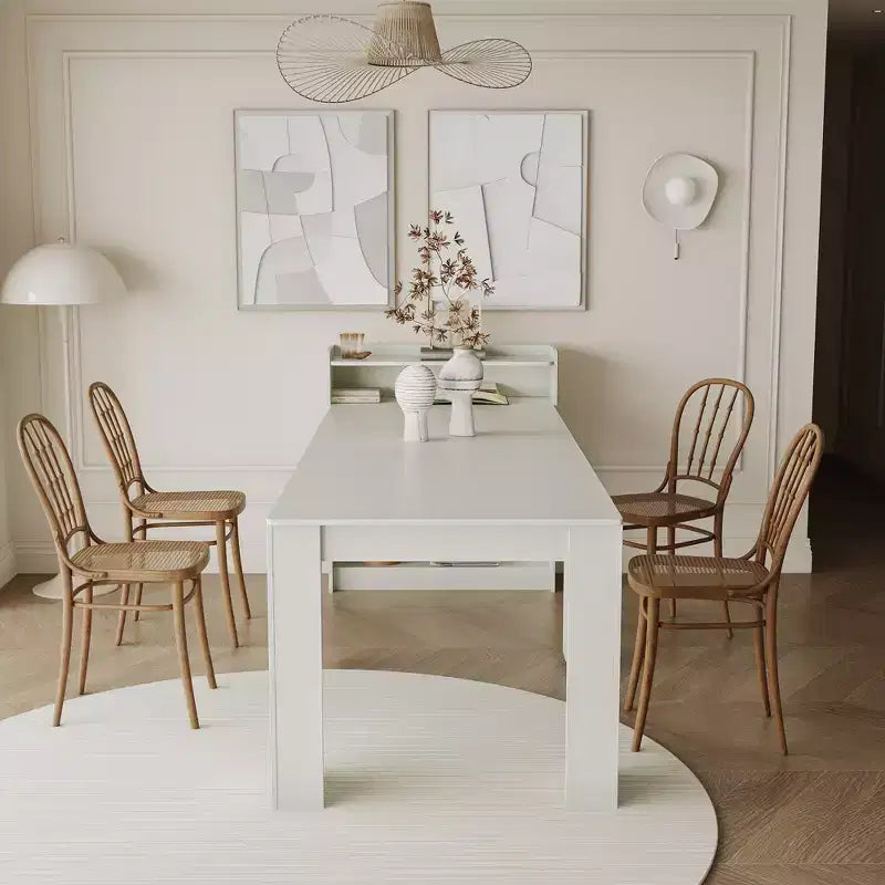 JVNOXK 95.43 in Tavolo da Pranzo Moderno Multifunzionale, Allungabile e Pieghevole con Spazio Contenitore, Adatto per Soggiorno o Sala da Pranzo, Bianco