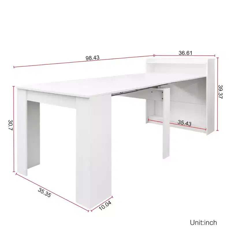 JVNOXK 95.43 in Tavolo da Pranzo Moderno Multifunzionale, Allungabile e Pieghevole con Spazio Contenitore, Adatto per Soggiorno o Sala da Pranzo, Bianco