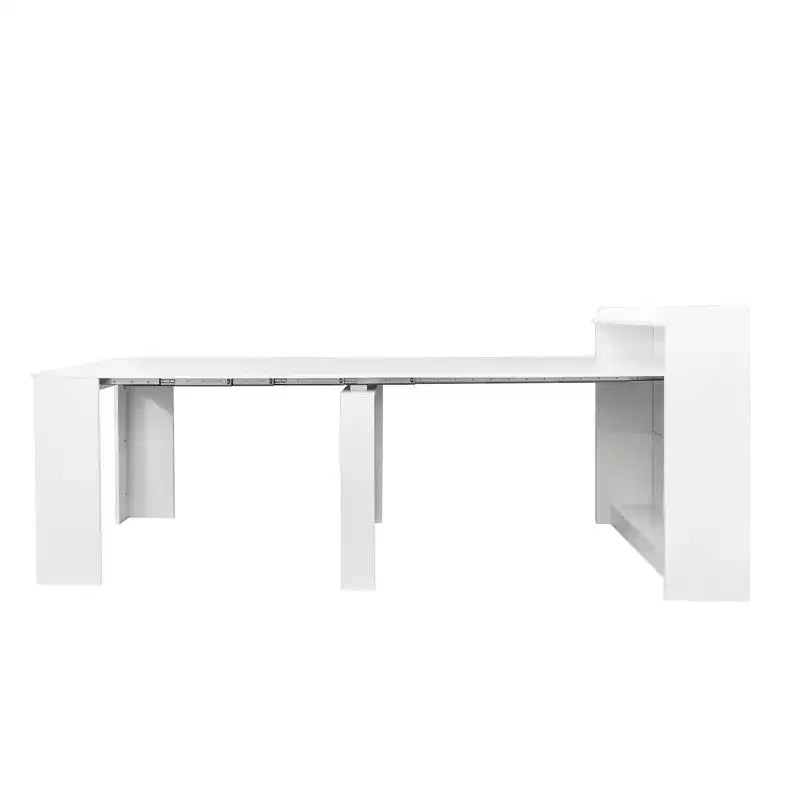 JVNOXK 95.43 in Tavolo da Pranzo Moderno Multifunzionale, Allungabile e Pieghevole con Spazio Contenitore, Adatto per Soggiorno o Sala da Pranzo, Bianco
