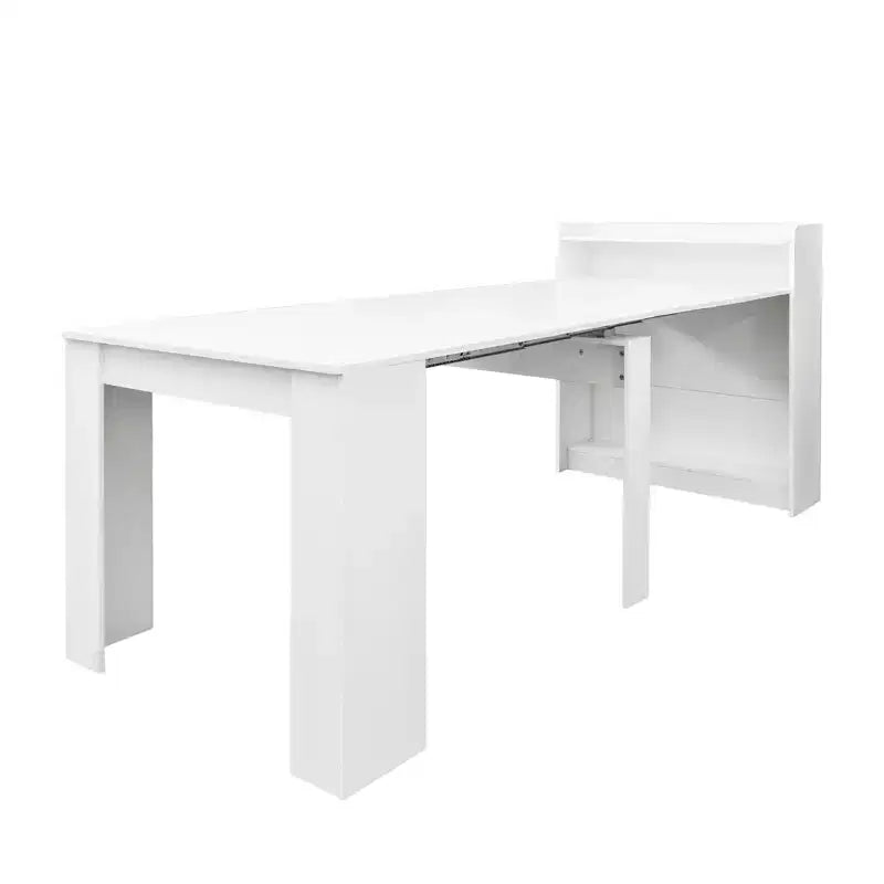 JVNOXK 95.43 in Tavolo da Pranzo Moderno Multifunzionale, Allungabile e Pieghevole con Spazio Contenitore, Adatto per Soggiorno o Sala da Pranzo, Bianco