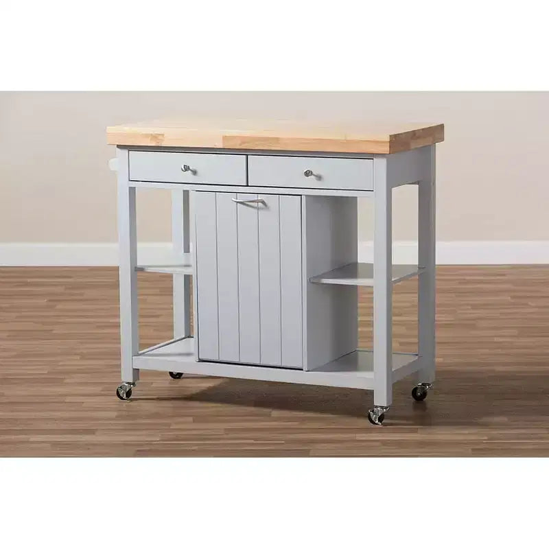 Carrelli da cucina HomeStock in legno di gomma da 35 pollici di altezza con 1 anta e 4 ripiani