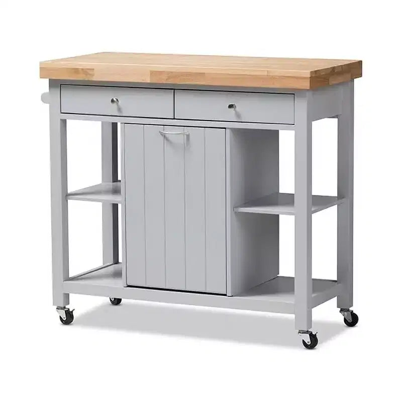 Carrelli da cucina HomeStock in legno di gomma da 35 pollici di altezza con 1 anta e 4 ripiani