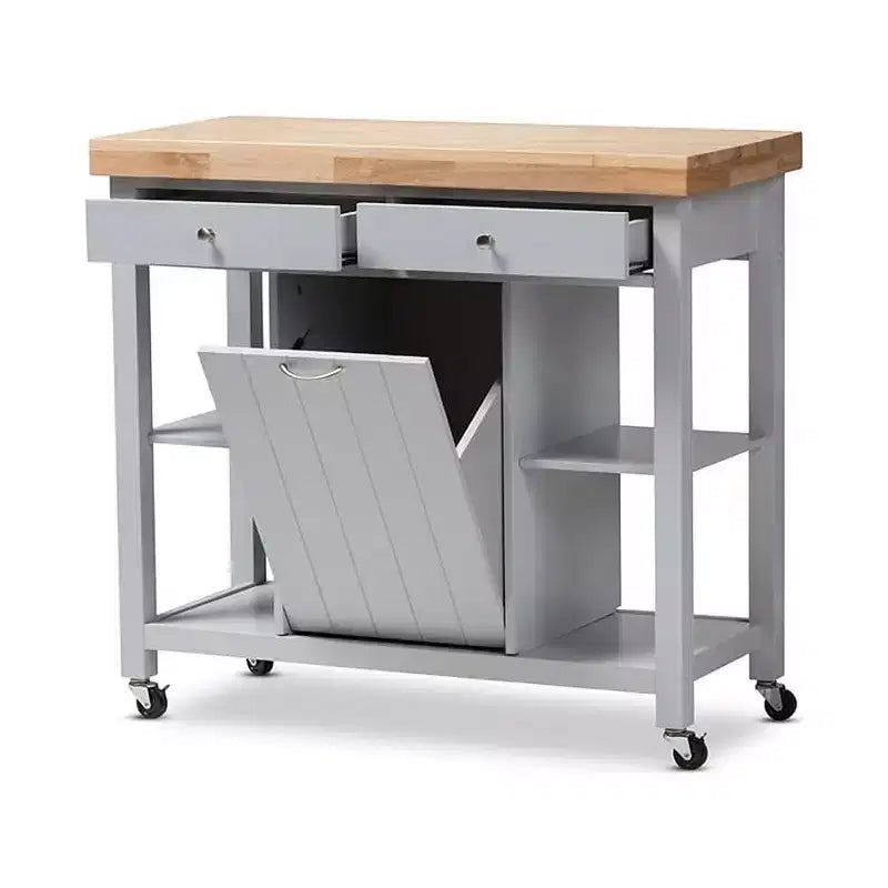 Carrelli da cucina HomeStock in legno di gomma da 35 pollici di altezza con 1 anta e 4 ripiani