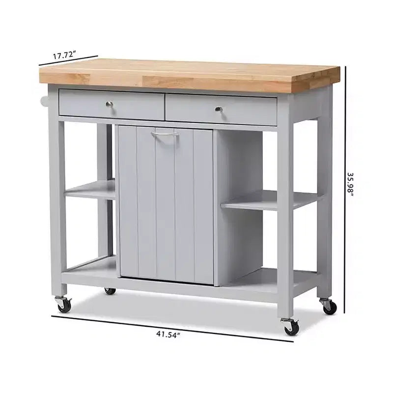 Carrelli da cucina HomeStock in legno di gomma da 35 pollici di altezza con 1 anta e 4 ripiani