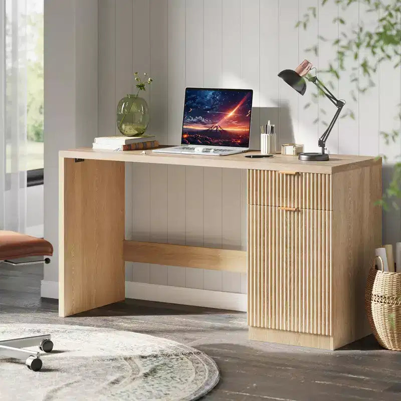 Scrivania direzionale da 150 cm con contenitore, moderna scrivania per ufficio domestico con cassetti e armadietti, scrivanie per computer in legno scanalato, postazione di lavoro, tavolo da conferenza, per scrittura