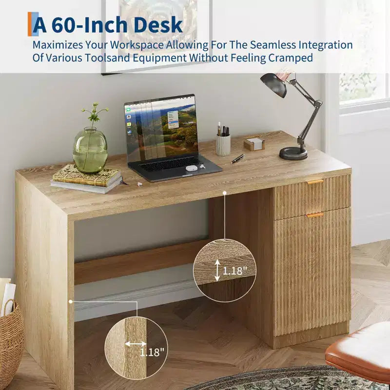 Scrivania direzionale da 150 cm con contenitore, moderna scrivania per ufficio domestico con cassetti e armadietti, scrivanie per computer in legno scanalato, postazione di lavoro, tavolo da conferenza, per scrittura