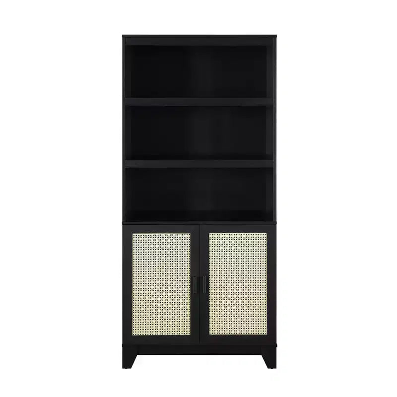 Libreria GDFStudio Lismore moderna in canna e legno con ante ammortizzate e ripiani regolabili