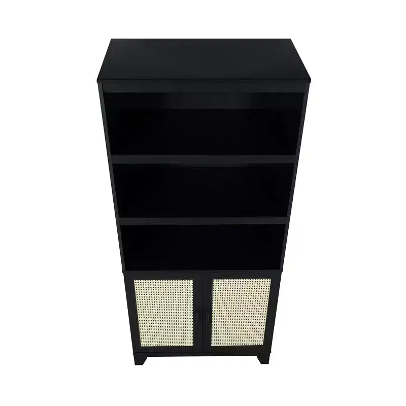 Libreria GDFStudio Lismore moderna in canna e legno con ante ammortizzate e ripiani regolabili