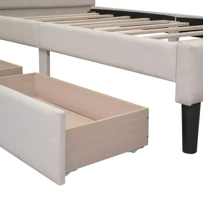 Letto a piattaforma imbottito singolo con 2 cassetti portaoggetti, struttura letto singola in legno per camera da letto