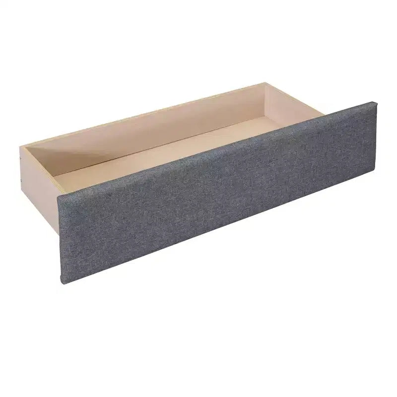 Letto a piattaforma imbottito singolo con 2 cassetti portaoggetti, struttura letto singola in legno per camera da letto