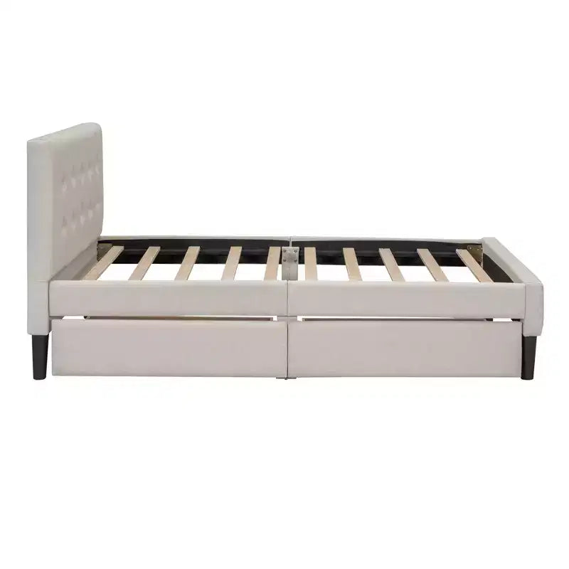Letto a piattaforma imbottito singolo con 2 cassetti portaoggetti, struttura letto singola in legno per camera da letto