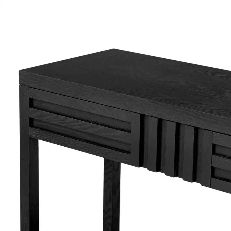 Consolle in legno con contenitore, tavolo d'ingresso moderno con design a righe per soggiorno e studio