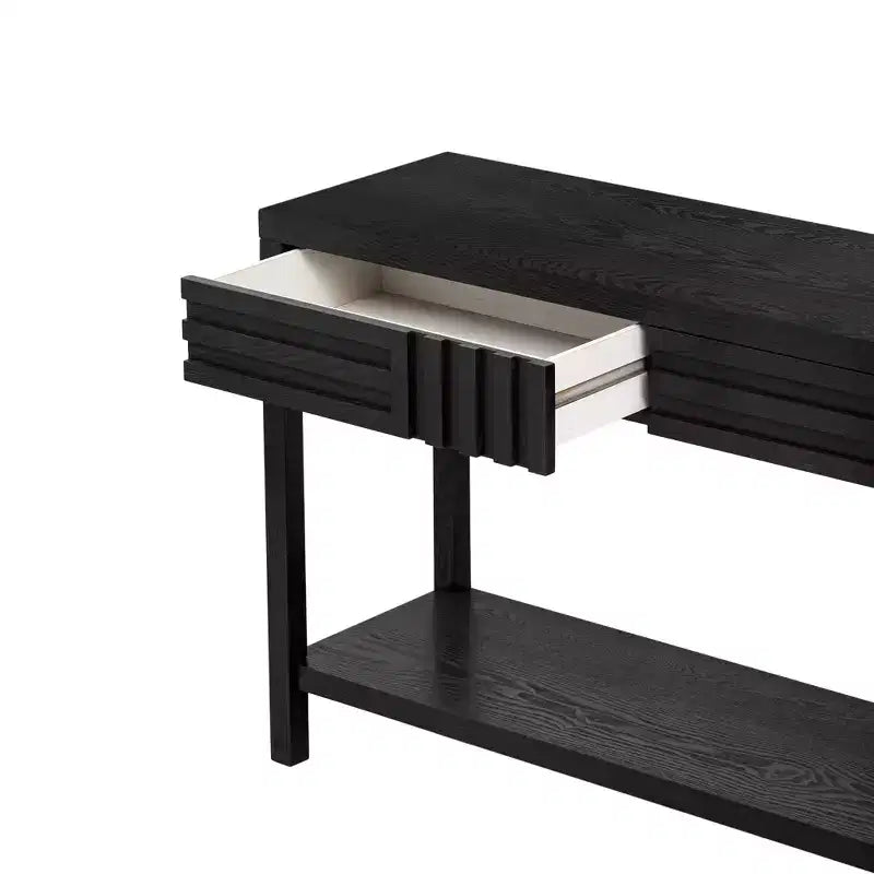 Consolle in legno con contenitore, tavolo d'ingresso moderno con design a righe per soggiorno e studio