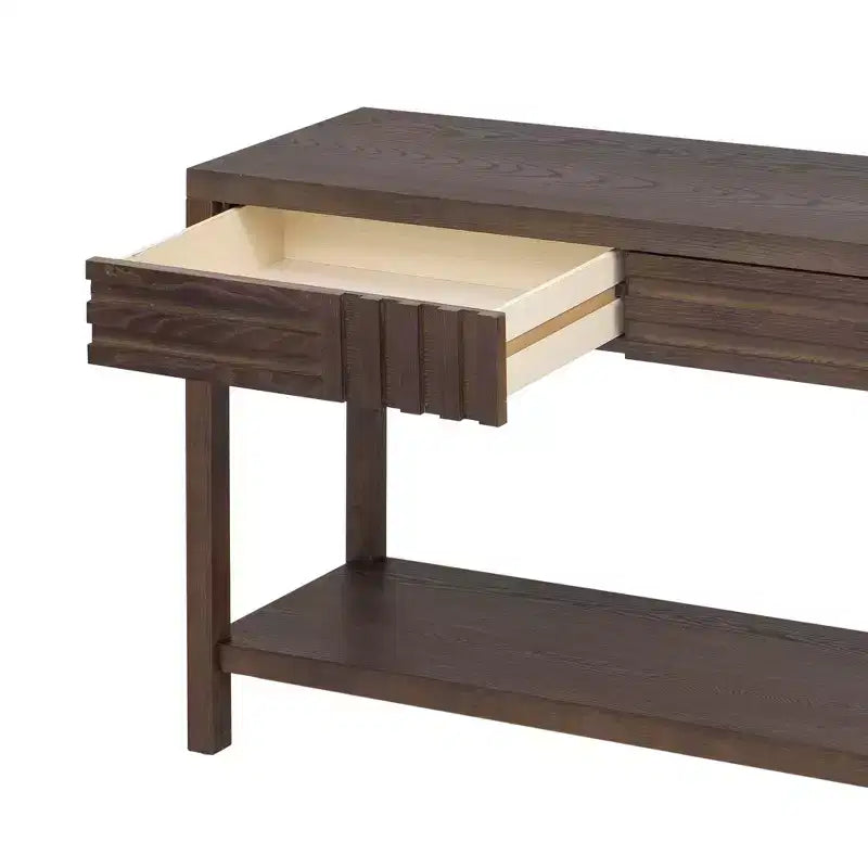 Consolle in legno con contenitore, tavolo d'ingresso moderno con design a righe per soggiorno e studio