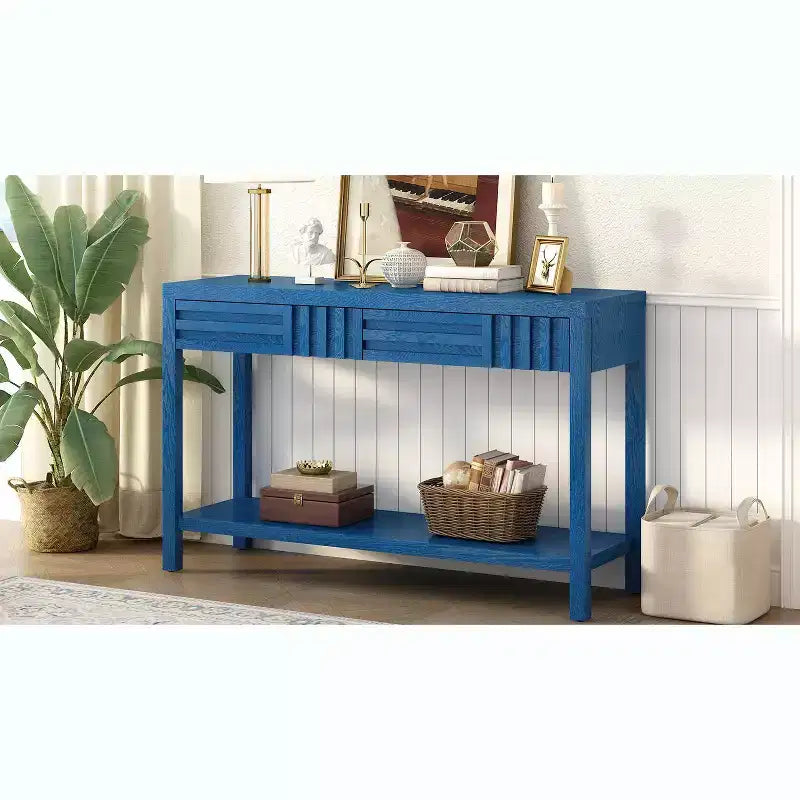 Consolle in legno con contenitore, tavolo d'ingresso moderno con design a righe per soggiorno e studio