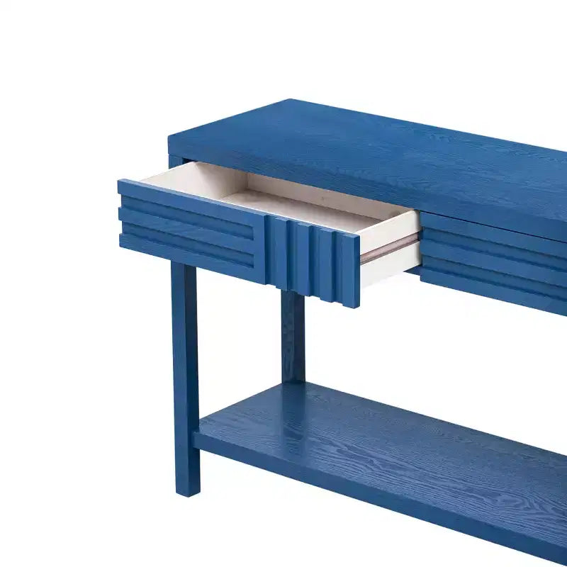 Consolle in legno con contenitore, tavolo d'ingresso moderno con design a righe per soggiorno e studio