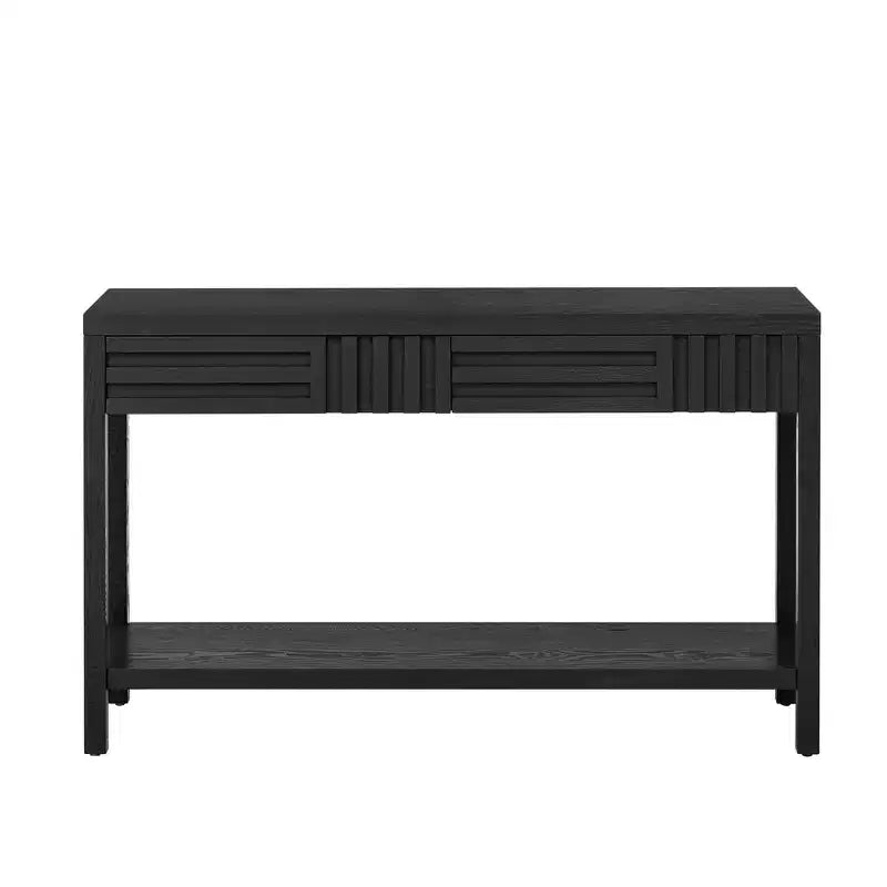Consolle in legno con contenitore, tavolo d'ingresso moderno con design a righe per soggiorno e studio