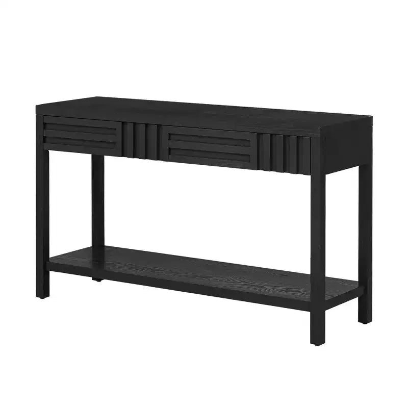 Consolle in legno con contenitore, tavolo d'ingresso moderno con design a righe per soggiorno e studio
