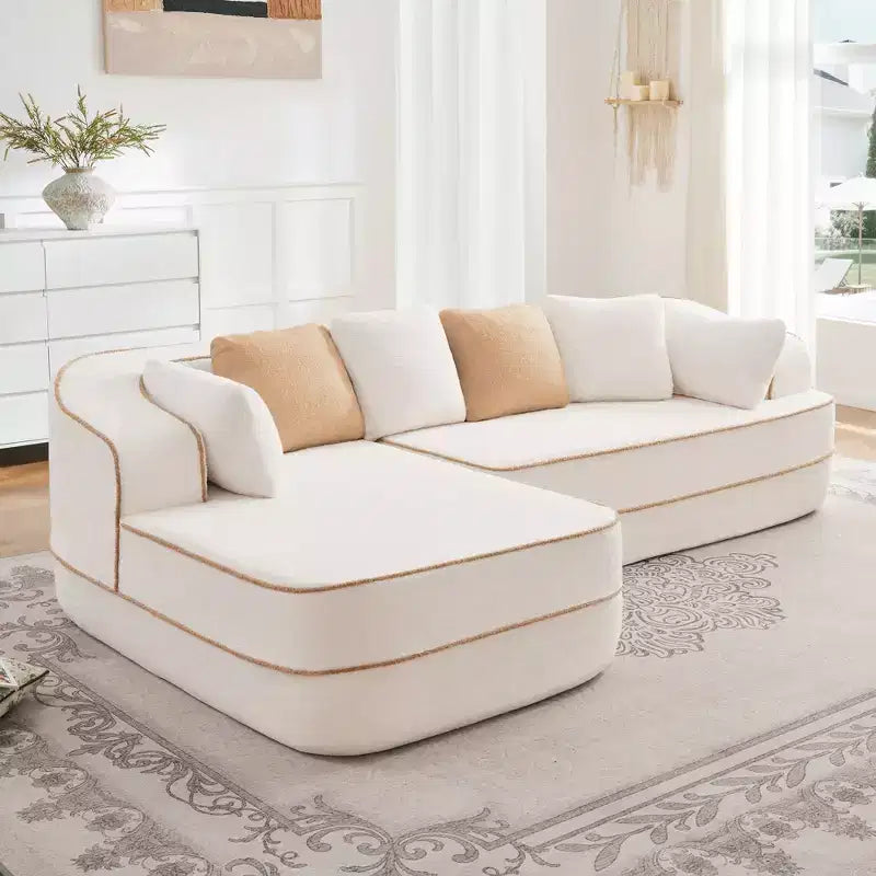 106 Teddy Fabric No Assembly 32D High Density sponge Boneless Sofa, Fluffy Comfy Couch with L-Shaped Chaise for Living Room