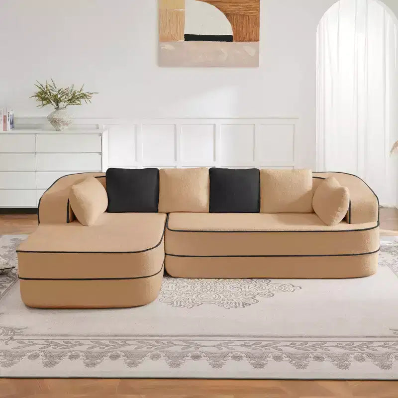 106 Divano Senza Struttura in Tessuto Teddy, Spugna ad Alta Densità 32D, Soffice e Comodo con Chaise Longue a L per Soggiorno