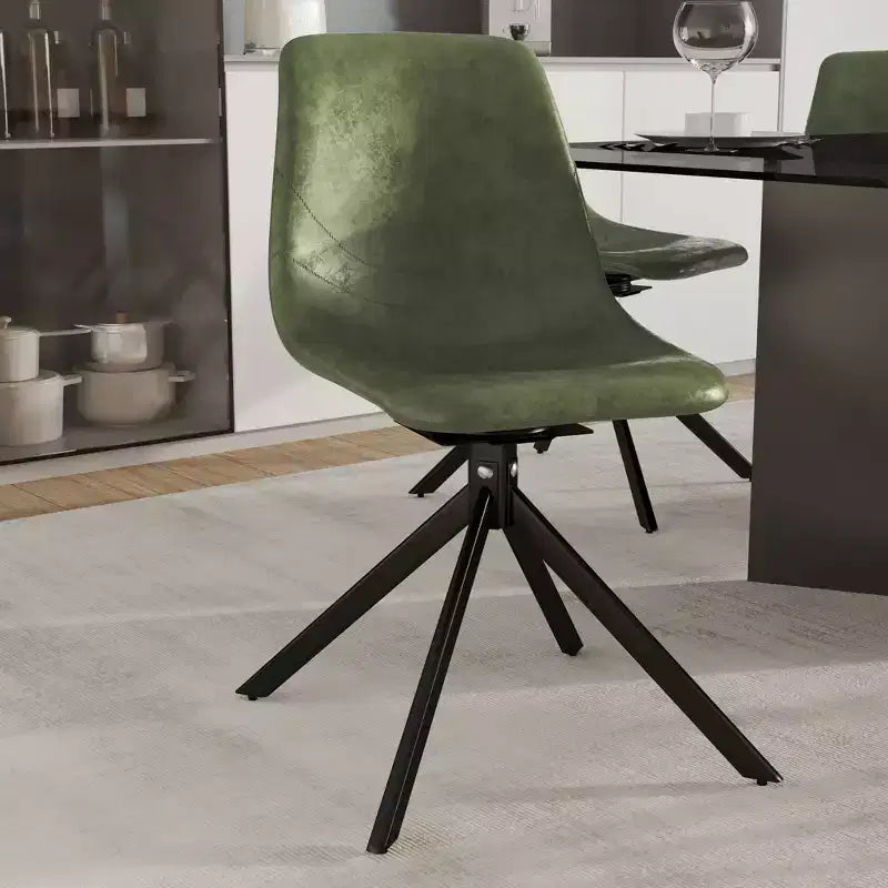 LeisureMod Markley Sedia da Pranzo Girevole in Pelle con Robuste Gambe in Ferro, Comoda Sedia Accent per Cucina, Sala da Pranzo o Ufficio, Set da 4
