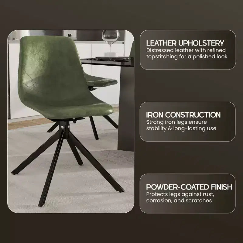LeisureMod Markley Sedia da Pranzo Girevole in Pelle con Robuste Gambe in Ferro, Comoda Sedia Accent per Cucina, Sala da Pranzo o Ufficio, Set da 4