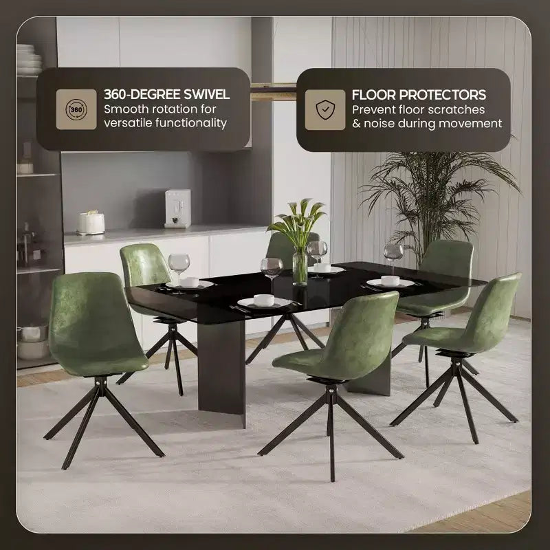 LeisureMod Markley Sedia da Pranzo Girevole in Pelle con Robuste Gambe in Ferro, Comoda Sedia Accent per Cucina, Sala da Pranzo o Ufficio, Set da 4