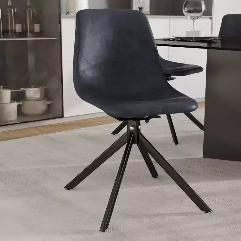LeisureMod Markley Sedia da Pranzo Girevole in Pelle con Robuste Gambe in Ferro, Comoda Sedia Accent per Cucina, Sala da Pranzo o Ufficio, Set da 4