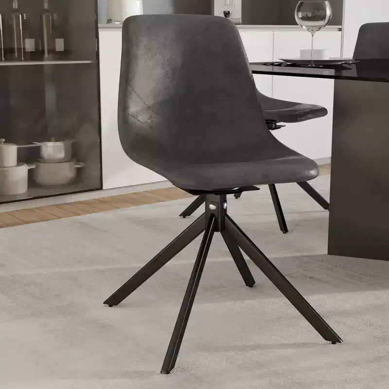 LeisureMod Markley Sedia da Pranzo Girevole in Pelle con Robuste Gambe in Ferro, Comoda Sedia Accent per Cucina, Sala da Pranzo o Ufficio, Set da 4