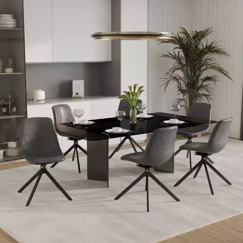 LeisureMod Markley Sedia da Pranzo Girevole in Pelle con Robuste Gambe in Ferro, Comoda Sedia Accent per Cucina, Sala da Pranzo o Ufficio, Set da 4