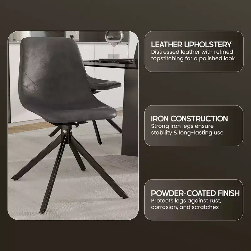 LeisureMod Markley Sedia da Pranzo Girevole in Pelle con Robuste Gambe in Ferro, Comoda Sedia Accent per Cucina, Sala da Pranzo o Ufficio, Set da 4