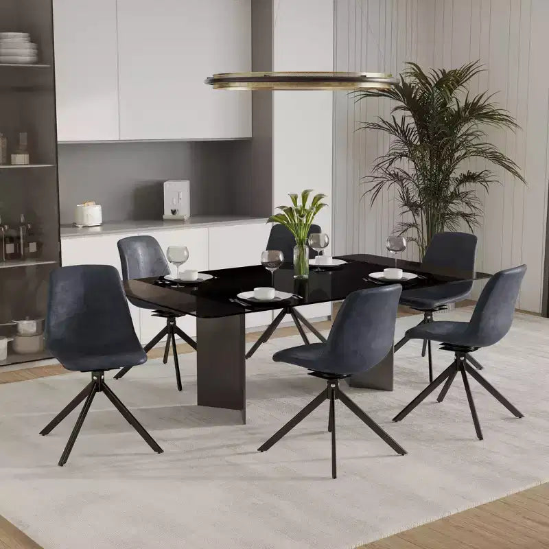 LeisureMod Markley Sedia da Pranzo Girevole in Pelle con Robuste Gambe in Ferro, Comoda Sedia Accent per Cucina, Sala da Pranzo o Ufficio, Set da 4