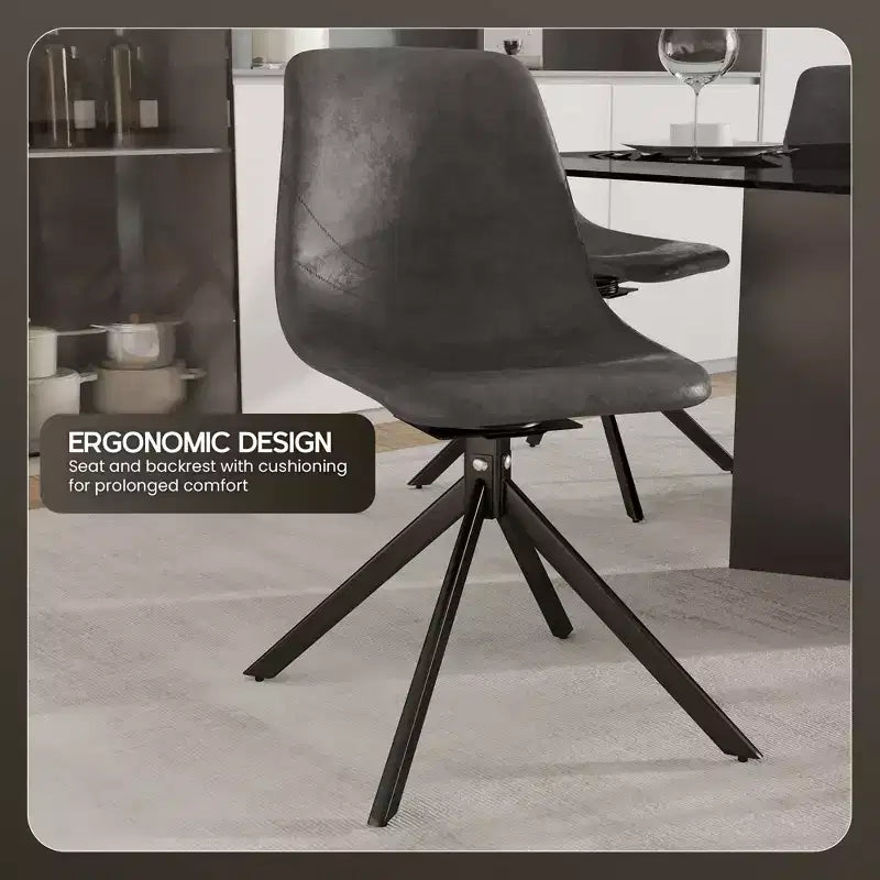 LeisureMod Markley Sedia da Pranzo Girevole in Pelle con Robuste Gambe in Ferro, Comoda Sedia Accent per Cucina, Sala da Pranzo o Ufficio, Set da 4