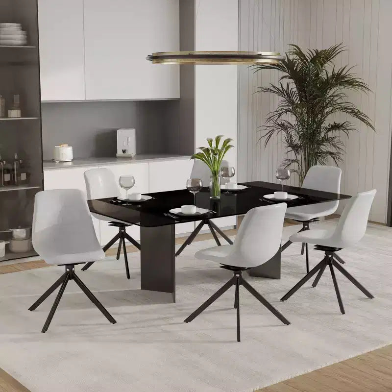 LeisureMod Markley Sedia da Pranzo Girevole in Pelle con Robuste Gambe in Ferro, Comoda Sedia Accent per Cucina, Sala da Pranzo o Ufficio, Set da 4