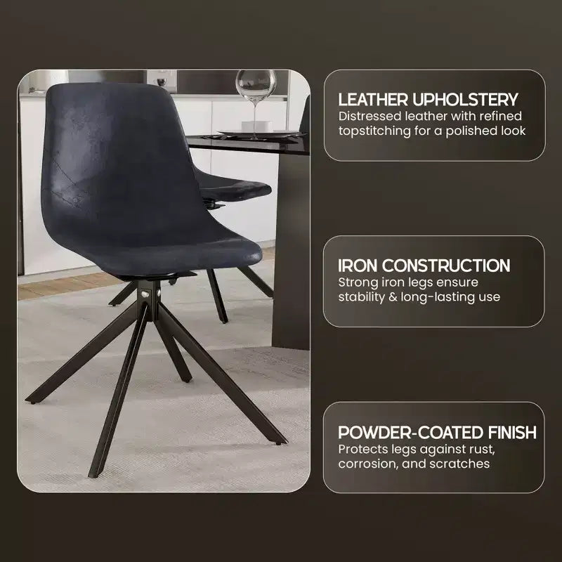 LeisureMod Markley Sedia da Pranzo Girevole in Pelle con Robuste Gambe in Ferro, Comoda Sedia Accent per Cucina, Sala da Pranzo o Ufficio, Set da 4